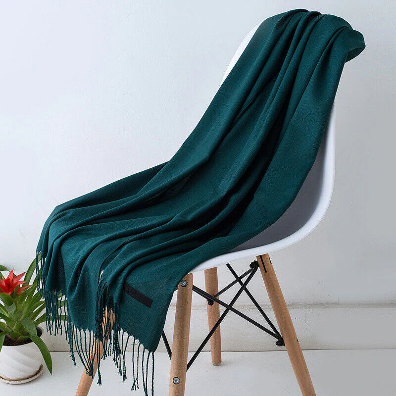 Écharpe En Cachemire Noir Avec Franges Pour Femme
