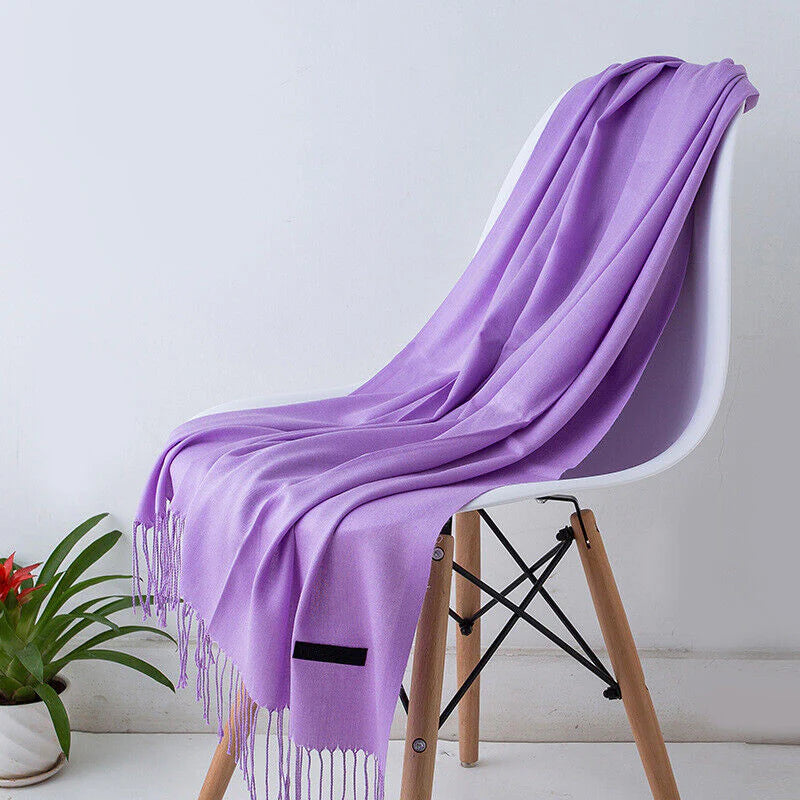 Écharpe En Cachemire Noir Avec Franges Pour Femme