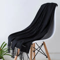 Écharpe En Cachemire Noir Avec Franges Pour Femme