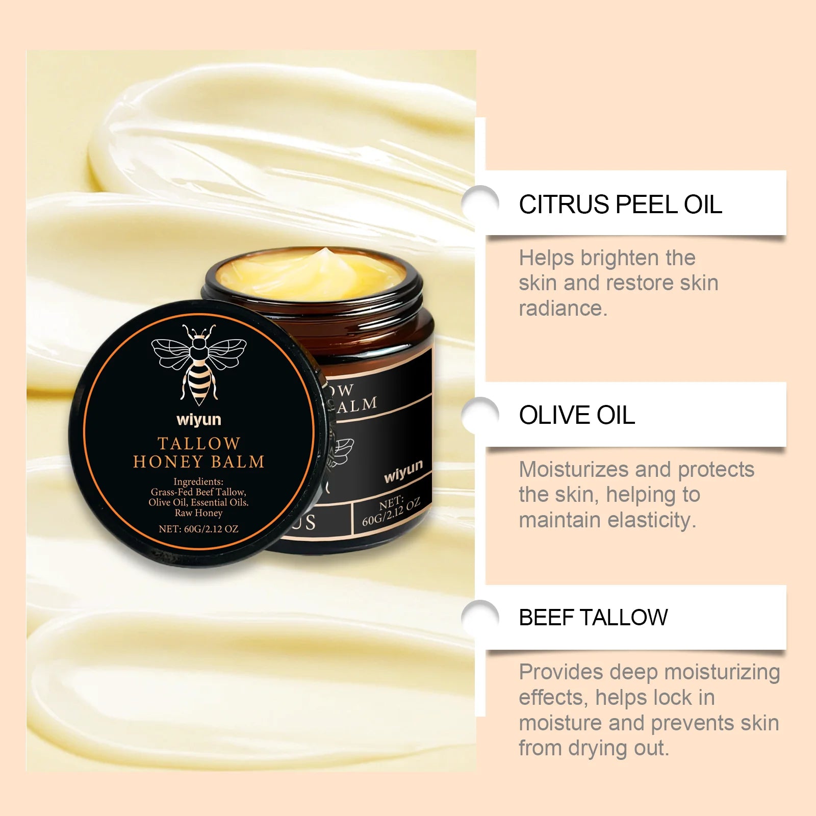 Talg Honig Creme Glow Feuchtigkeitsspendende Haut Verbessert die Elastizität Sanfte Aufhellung Verbessert fahle Haut Festigende Gesichts- und Körperfeuchtigkeitslotion