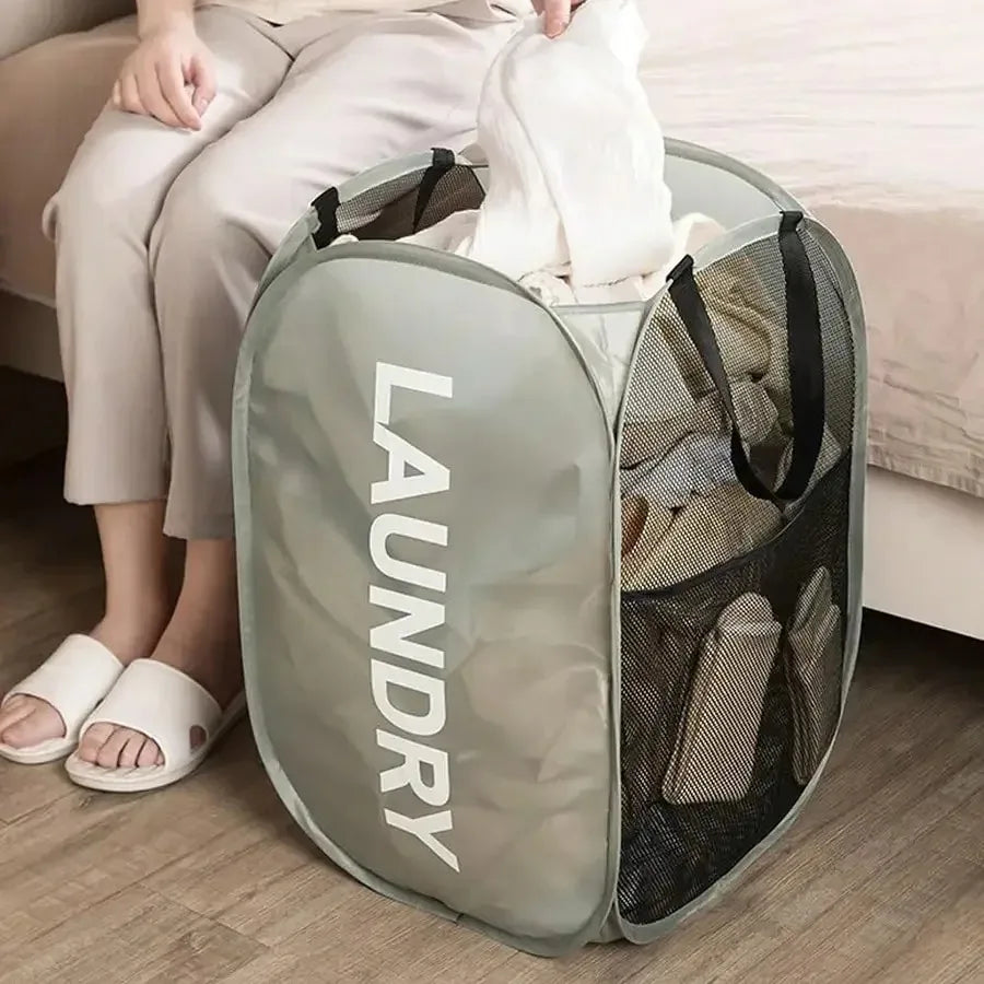 Mesh Pop-up Laundry Basket – Foldable & Large Capacity