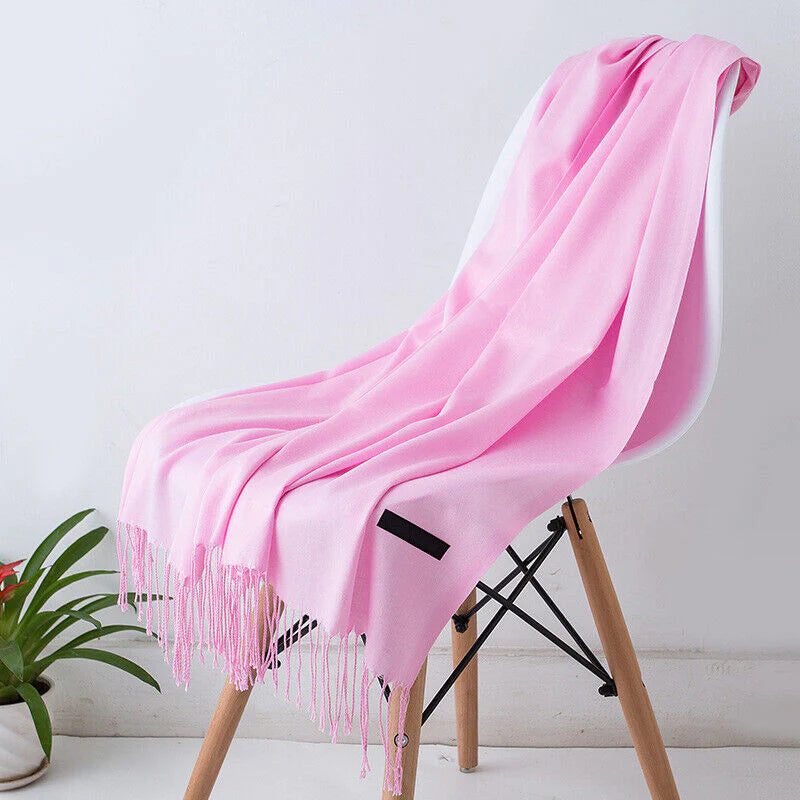 Écharpe En Cachemire Noir Avec Franges Pour Femme